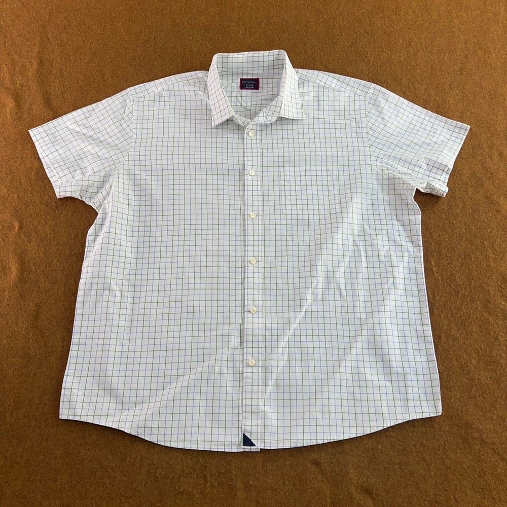 UNTUCKit Mens XXL White Green Blue Tattersall Check Cotton Button Down Shirt
